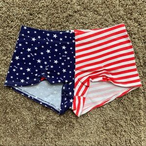 NWOT 2014 VS Pink Patriotic 4th of July Star Flag Ruched Bow Boyshort S